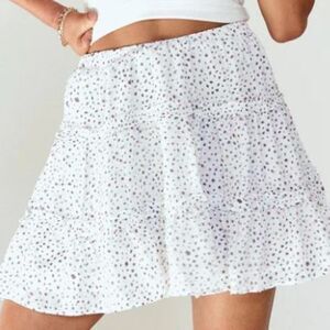 PRINCESS POLLY Size 0 NWT Rasmus Mini Skirt White Gray Peach Ruffle Tiered Linen